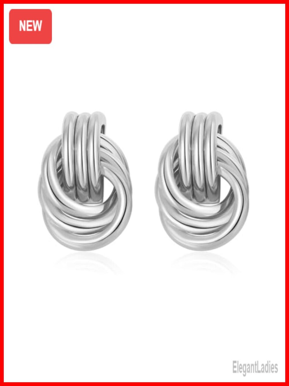 Chunky Knot Statement Drop Dangle Earrings White Gold Plated Brass